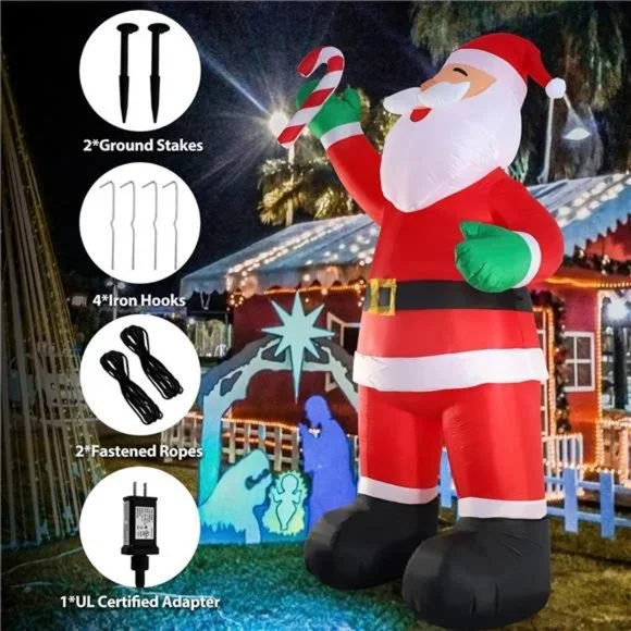 10ft Inflatable Christmas Decor, Christmas Santa Claus with Candy with Light